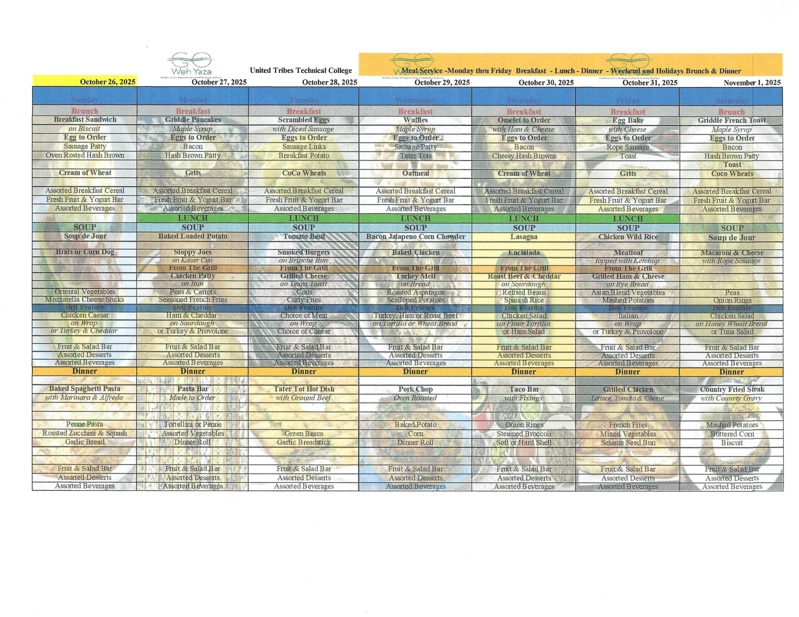 GWY UTTC - College Menu starting October 26