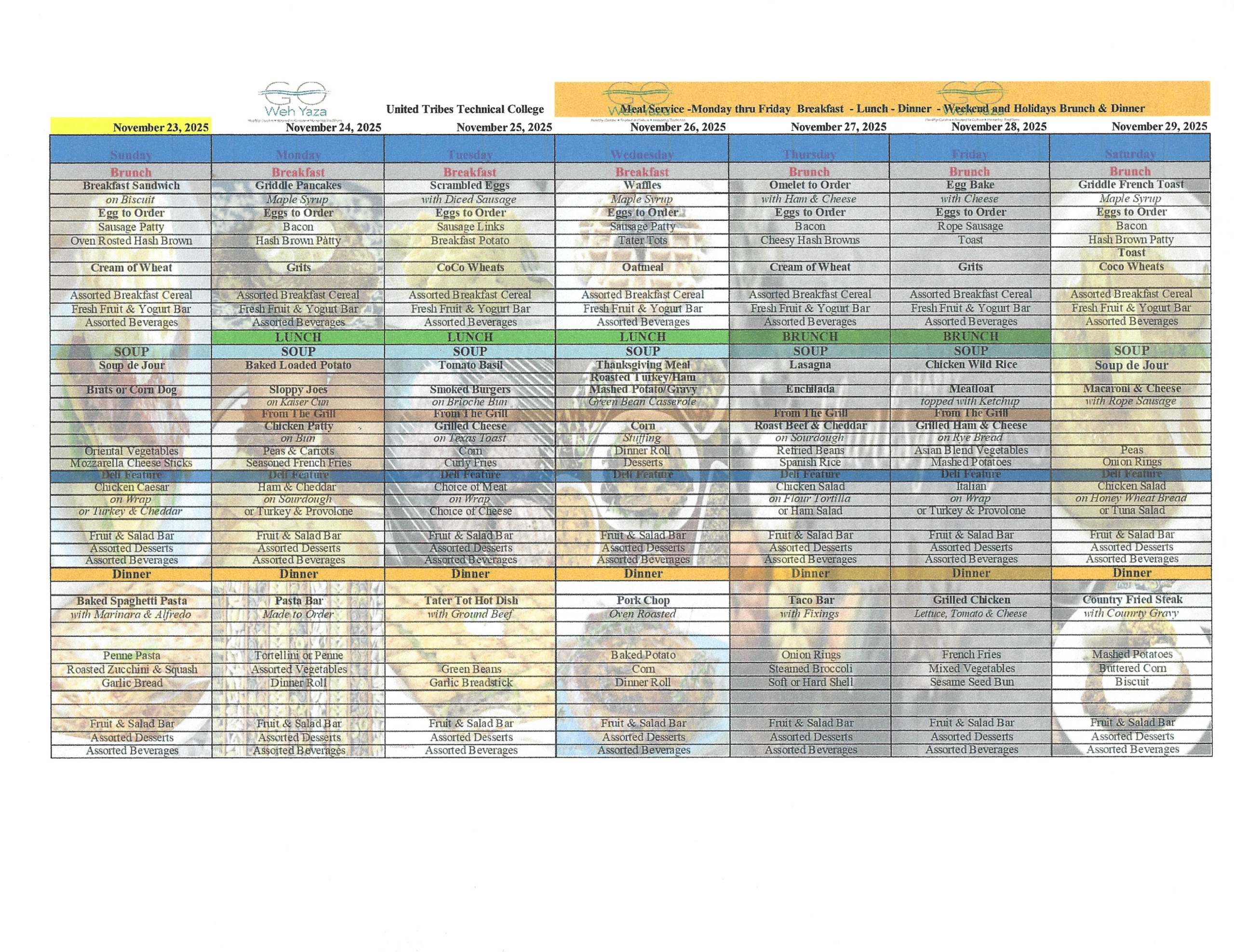 GWY UTTC - College Menu starting 11.23.2025