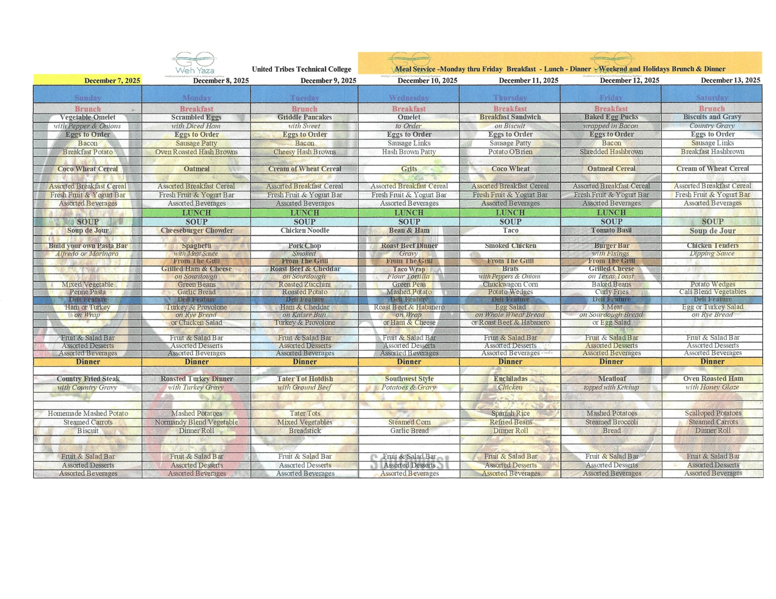 GWY UTTC - College Menu starting 12.7.25
