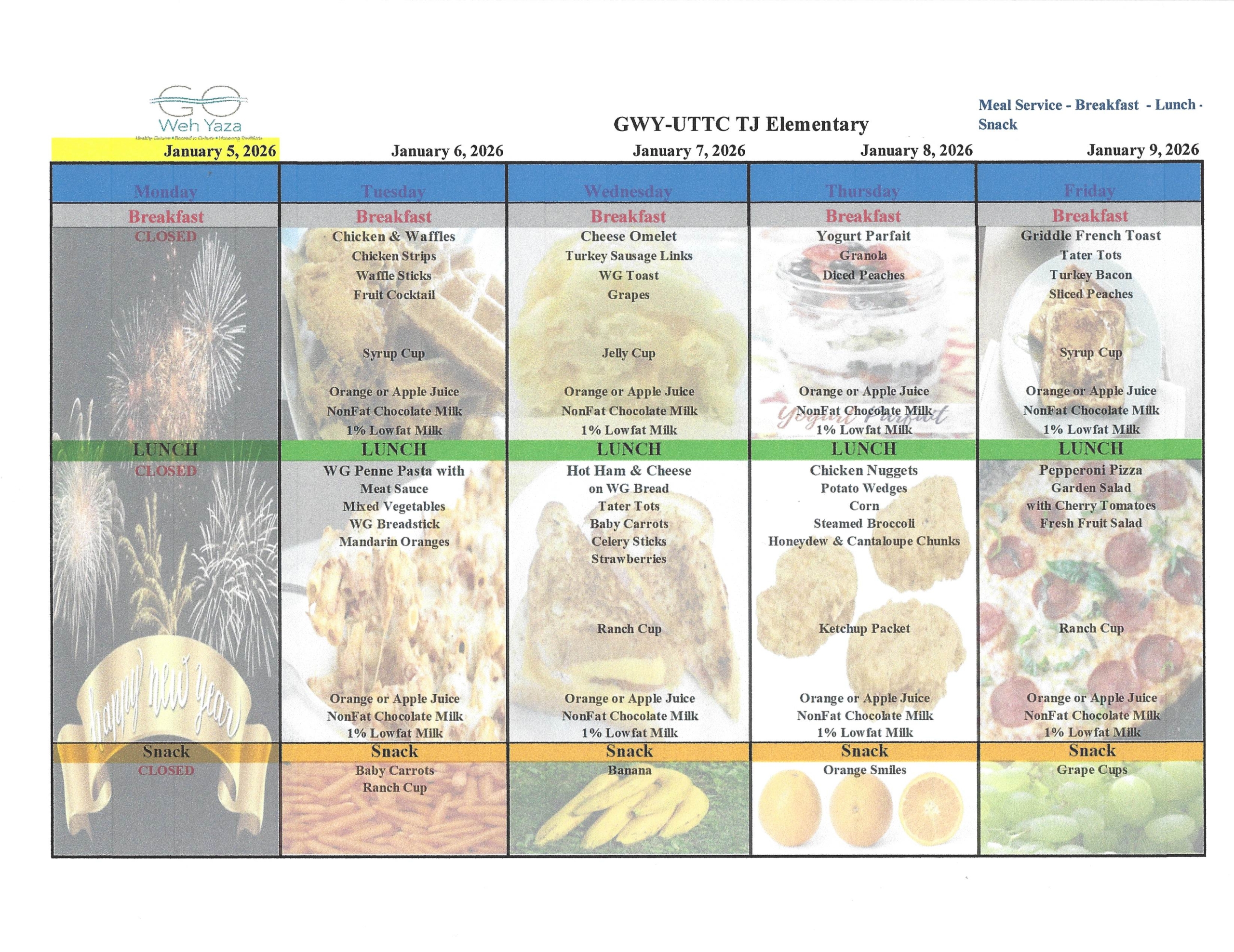 GWY UTTC - TJES Menu January 5 to 9 2026