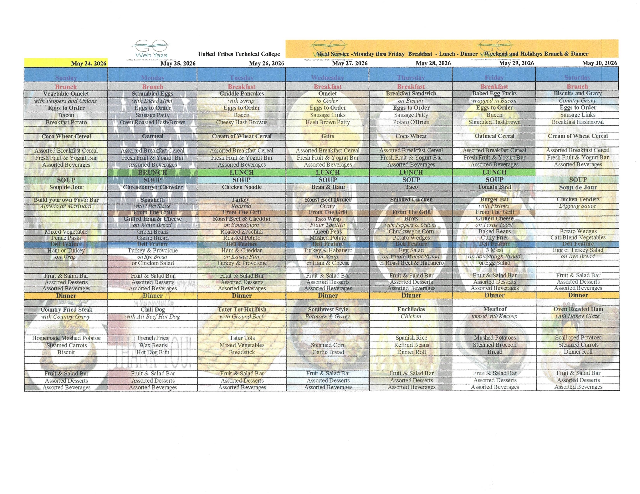 GWY UTTC - College Menu starting 5.24.2026