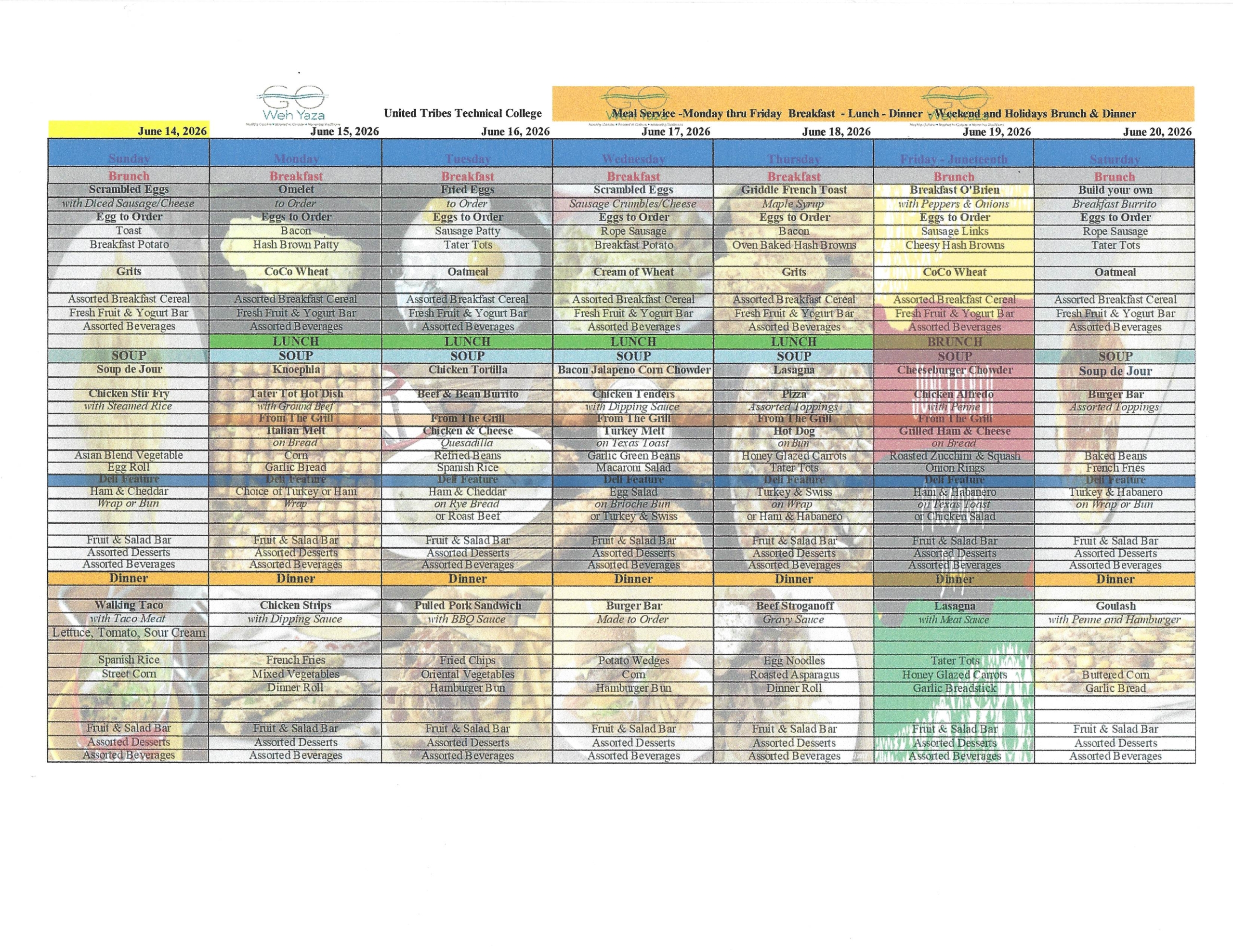 GWY UTTC - College Menu 6.14 to 6.20