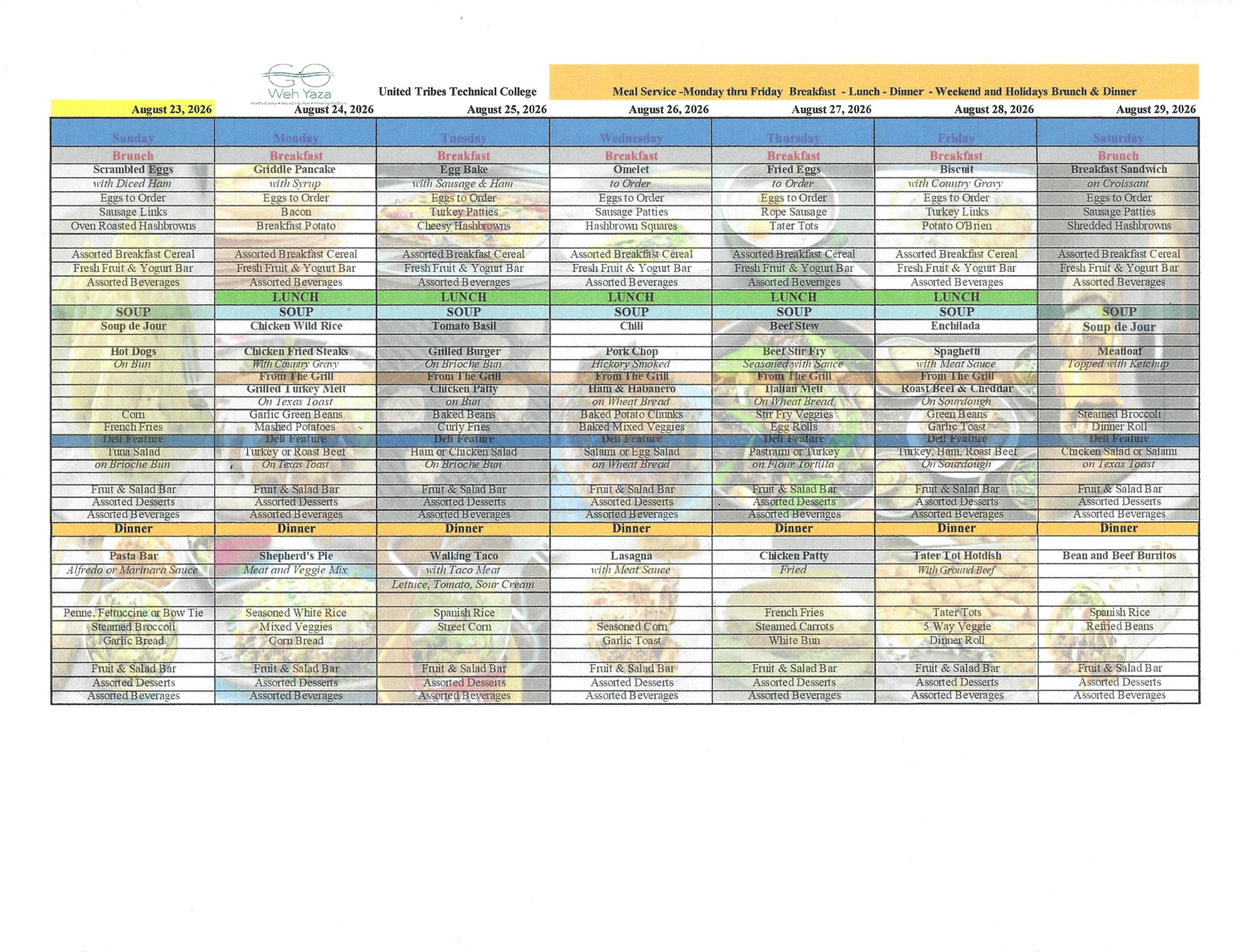 GWY UTTC - College Menu starting 8.23.26