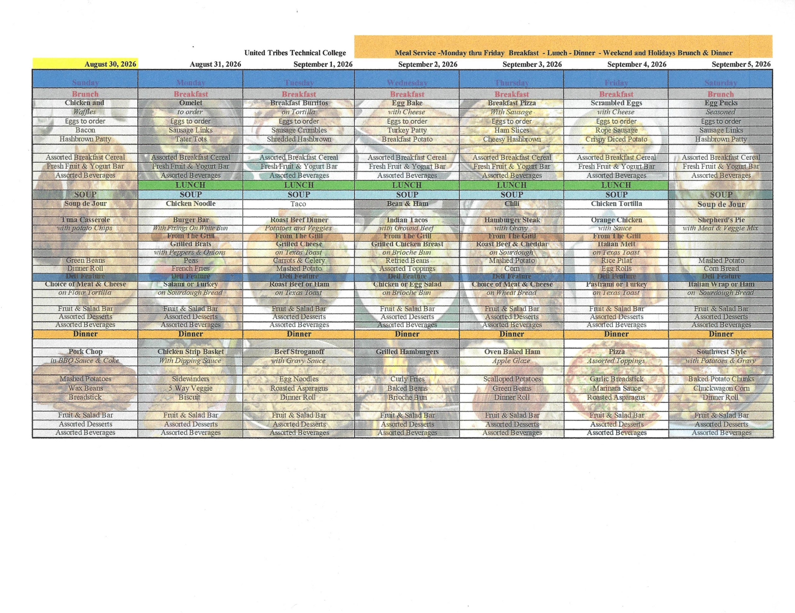 GWY UTTC - College Menu starting 8.30.26