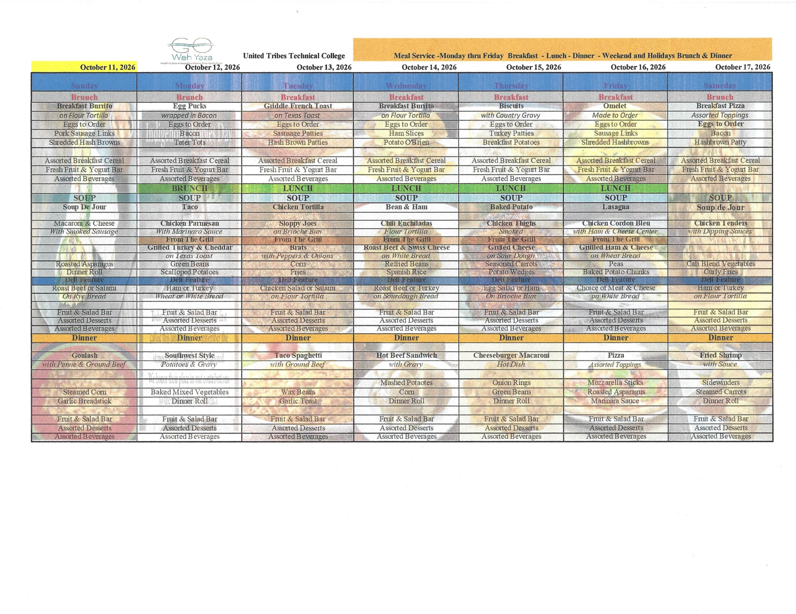 GWY UTTC - College Menu starting 10.11.2026